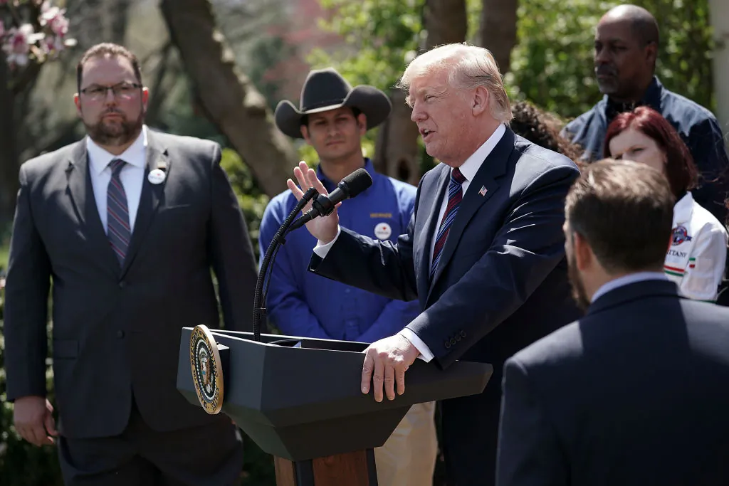 U.S. President Donald Trump speaks during a Rose Garden event at the White House on April 12, 2018. President Trump gave remarks on tax cuts for American workers.  (Alex Wong/Getty Images)