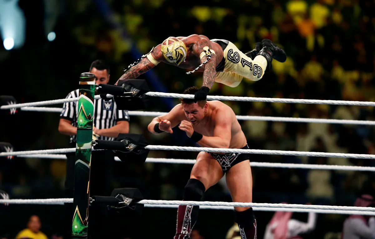 FILE PHOTO: Rey Mysterio is seen in action against The Miz during the quarter-final match of WWE "Crown Jewel" World Cup 2018 tournament at King Saud University stadium in Riyadh, November 2, 2018. REUTERS/Faisal al Nasser