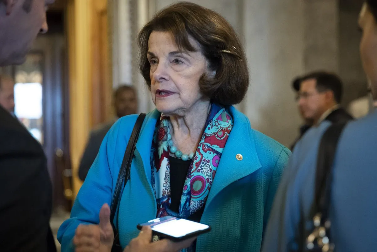 Sen. Dianne Feinstein (D-Calif.) as she exits the Senate floor in Washington on Oct. 6, 2018. For 20 years Feinstein had a Chinese spy on her staff, a matter that has never been adequately investigated. (Drew Angerer/Getty Images)