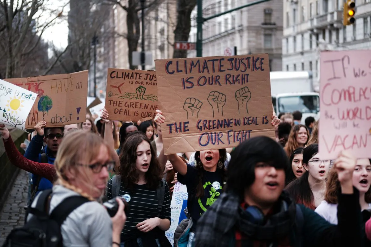 Students march to the Museum of Natural History to protest the lack of action on global warming and other climate related issues on March 15, 2019 in New York City. Spencer Platt/Getty Images