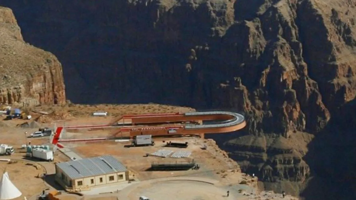 The Skywalk hangs over the Grand Canyon on the Hualapai Indian Reservation before its grand opening ceremony at Grand Canyon West, Ariz., on March 20, 2007. (Ross D. Franklin/AP Photo)