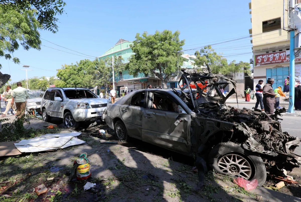 A general view shows wreckages of cars destroyed during an explosion near a hotel in Mogadishu, Somalia March 28, 2019. REUTERS/Feisal Omar