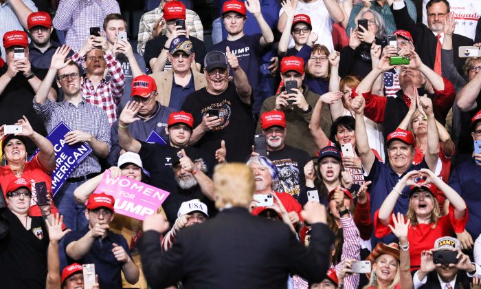 U.S. President Donald Trump at a MAGA rally in Grand Rapids, Mich., on March 28, 2019. (Charlotte Cuthbertson/The Epoch Times)