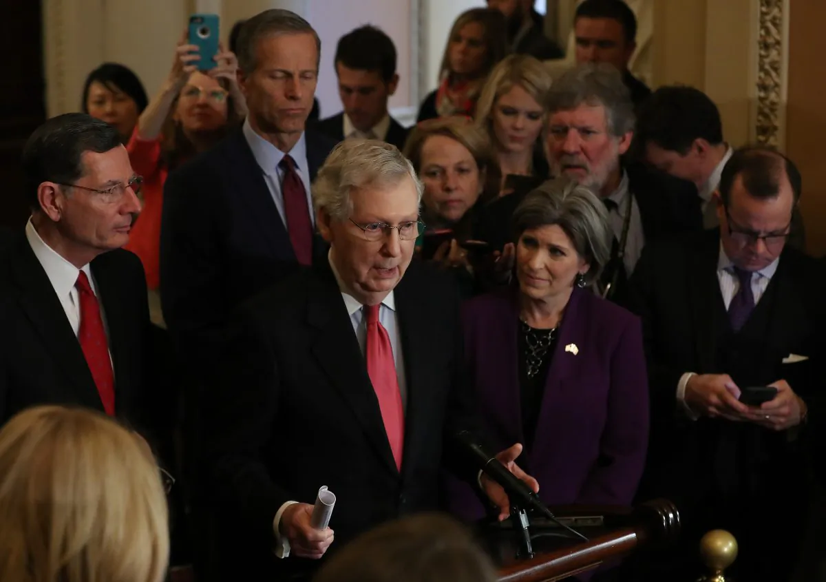 Senate Majority Leader Mitch McConnell (R-KY) speaks after the weekly Republican policy luncheon at the U.S. Capitol March 26, 2019 in Washington. (Mark Wilson/Getty Images)