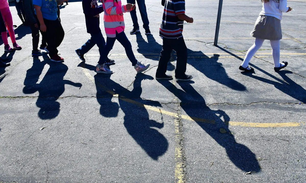 Children's shadows at an elementary school outside of L.A., in Calif., on Feb. 8, 2019. (FREDERIC J. BROWN/AFP/Getty Images)