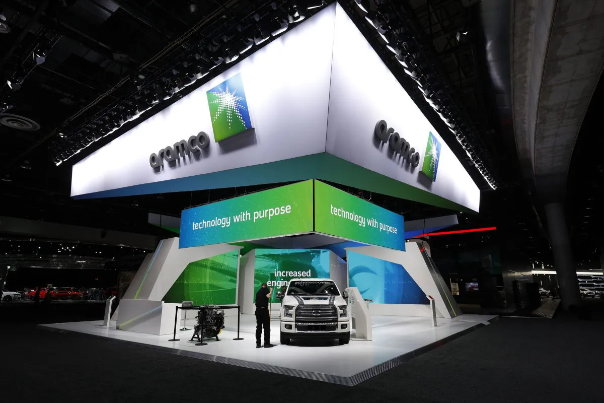 The Aramco exhibit is shown at the 2018 North American International Auto Show in Detroit, Mich. on Jan. 16, 2018. (Bill Pugliano/Getty Images)