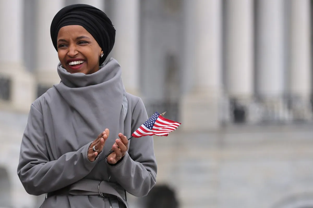 Rep. Ilhan Omar (D-MN) rallies with fellow Democrats before voting on H.R. 1, or the People Act, on the East Steps of the U.S. Capitol March 8, 2019 in Washington. (Chip Somodevilla/Getty Images)