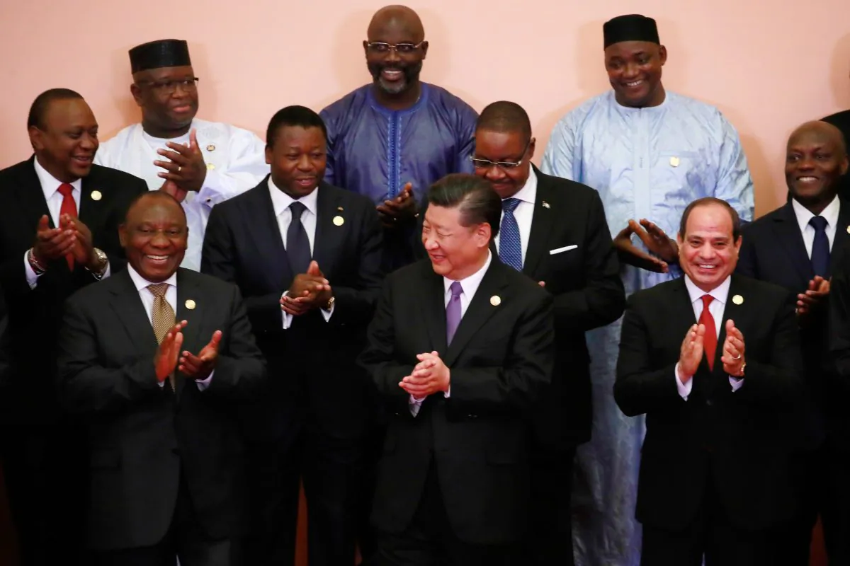 Chinese leader Xi Jinping poses with African leaders, including Malawi's President Arthur Peter Mutharika (2nd row, 2nd right), during the Forum on China–Africa Cooperation in Beijing on Sept. 3, 2018. (How Hwee Young/AFP/Getty Images)
