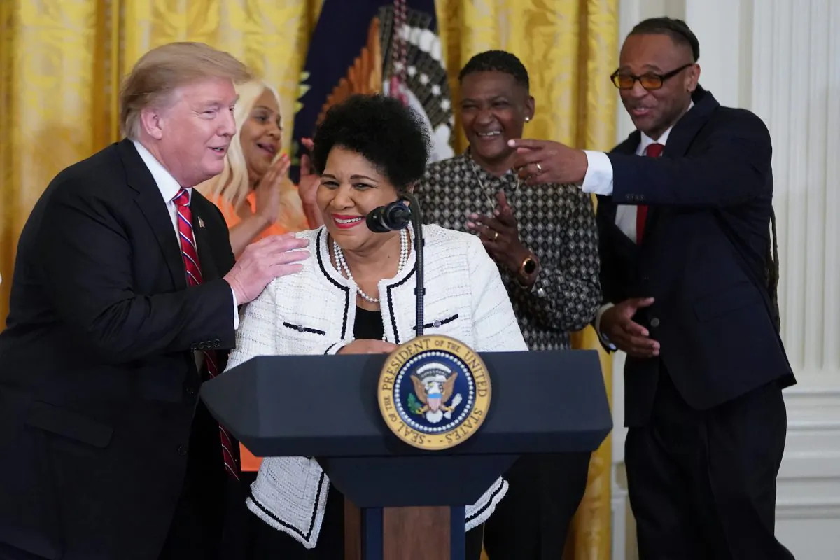 Alice Marie Johnson, who had her sentence commuted by President Donald Trump after she served 21 years in prison for cocaine trafficking,  speaks during a celebration of the First Step Act in the East Room of the White House on April 1, 2019. (Chip Somodevilla/Getty Images)