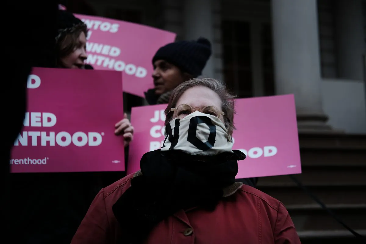 Pro-choice activists, politicians and others associated with Planned Parenthood gather for a news conference and demonstration at City Hall against the Trump administrations title X rule change on February 25, 2019 in New York City.  Spencer Platt/Getty Images