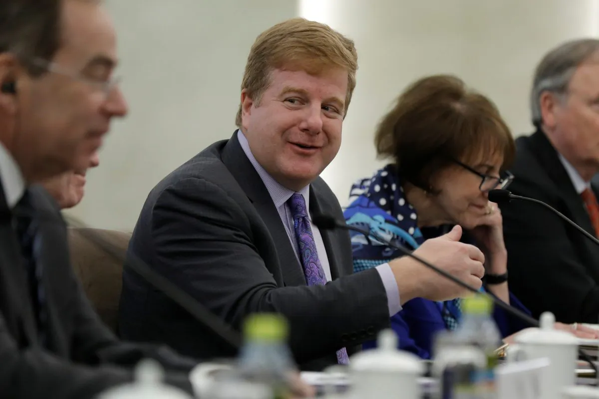 Myron Brilliant, executive vice president and head of International Affairs at the U.S. Chamber of Commerce, speaks at a meeting with Chinese officials (not pictured) in Beijing on February 19, 2019. (Wu Hong/Pool via REUTERS)
