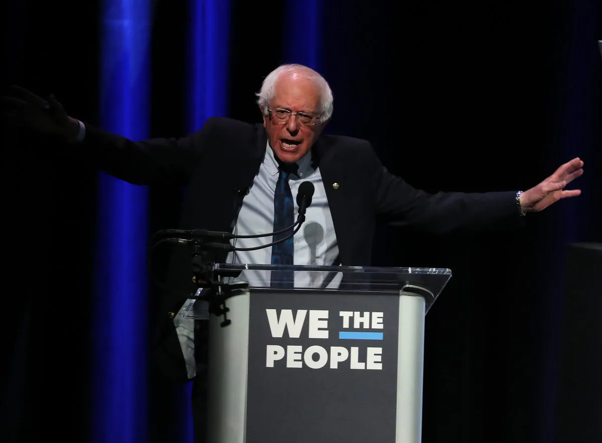 Sen. Bernie Sanders (I-VT) speaks during the “We the People" summit featuring 2020 presidential candidates, at the Warner Theatre on April 1, 2019 in Washington. (Mark Wilson/Getty Images)