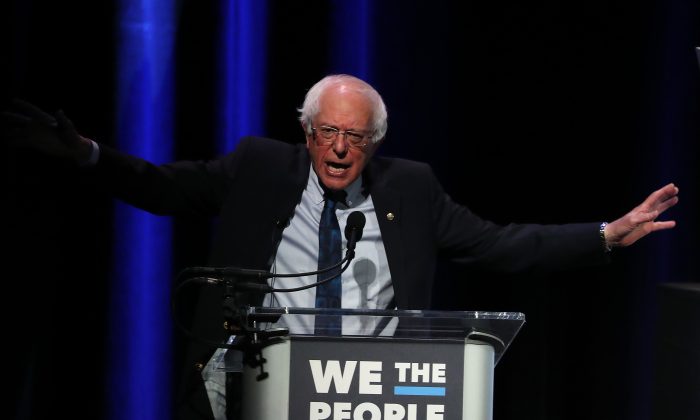 Sen. Bernie Sanders (I-VT) speaks during the “We the People" summit featuring 2020 presidential candidates, at the Warner Theatre on April 1, 2019 in Washington. (Mark Wilson/Getty Images)
