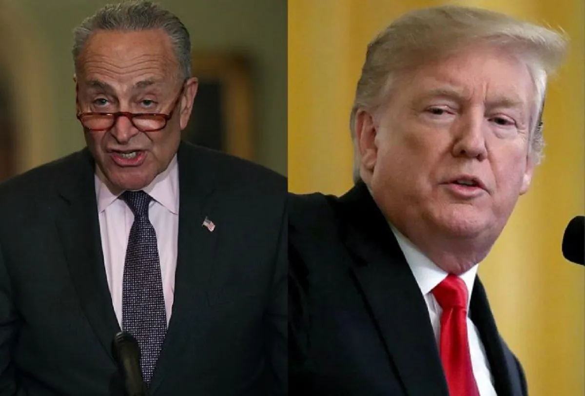 (R) Former President Donald Trump, (L) Senate Majority Leader Charles Schumer (D-N.Y.) in file photos..