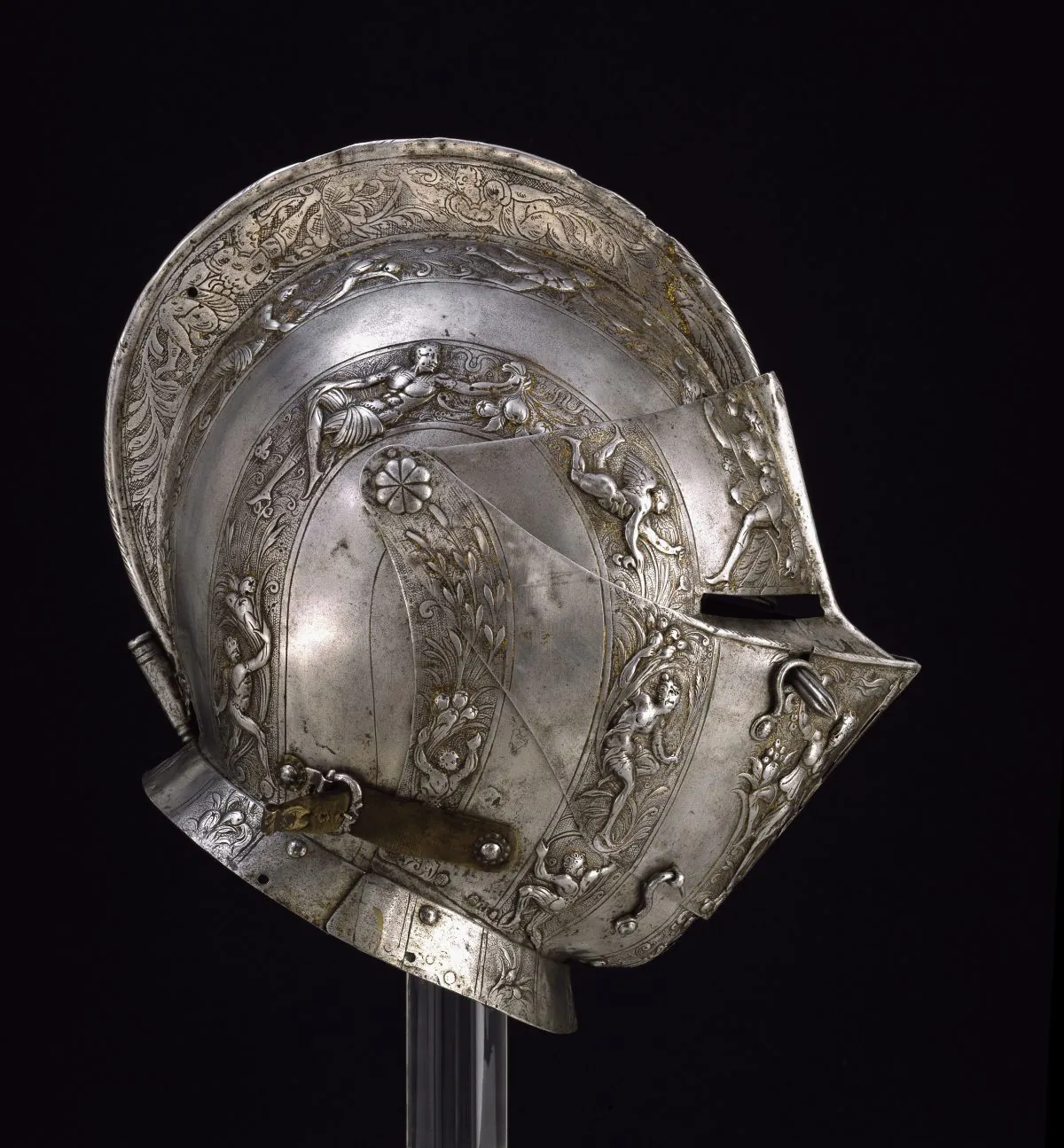 Close helmet, circa 1590, French manufacture. One of the exhibits from the Stibbert Museum, Florence that is on display at The John and Mable Ringling Museum of Art as part of the "Knights" exhibition. (The John and Mable Ringling Museum of Art)