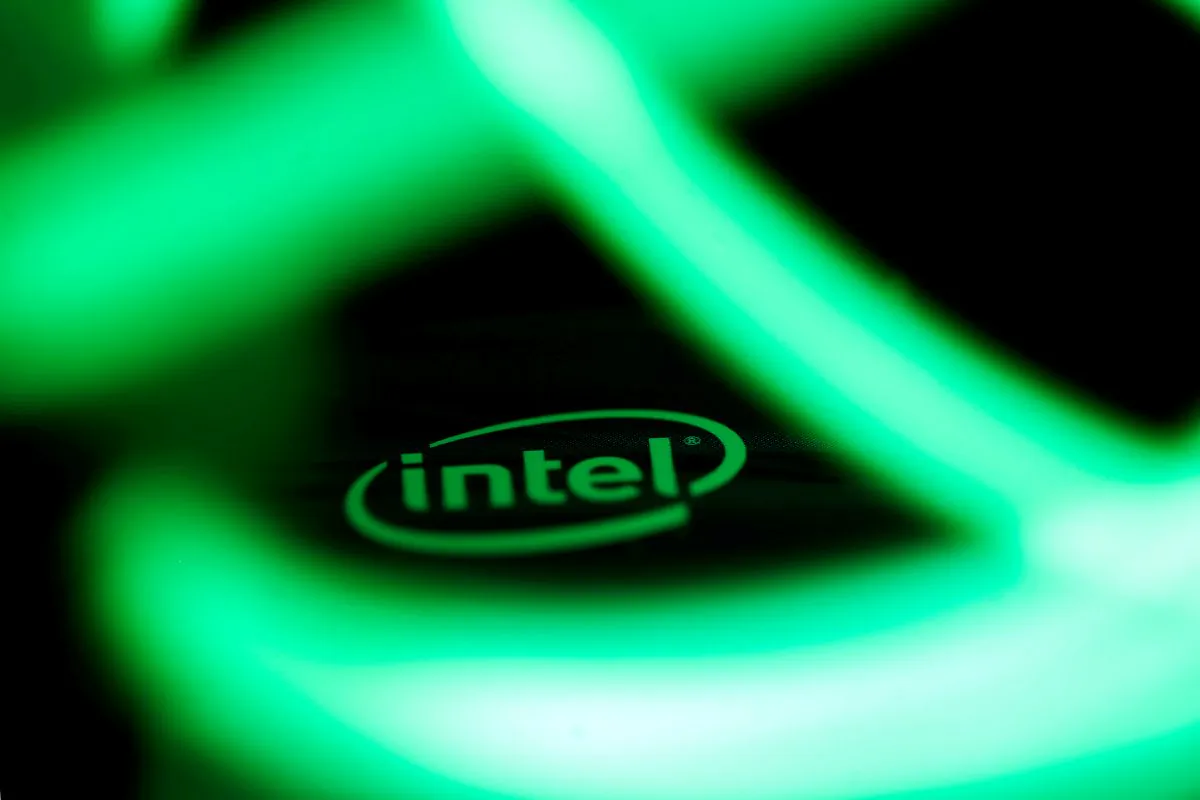 Intel logo is seen behind LED lights in this illustration taken on Jan. 5, 2018. (Dado Ruvic/Reuters)