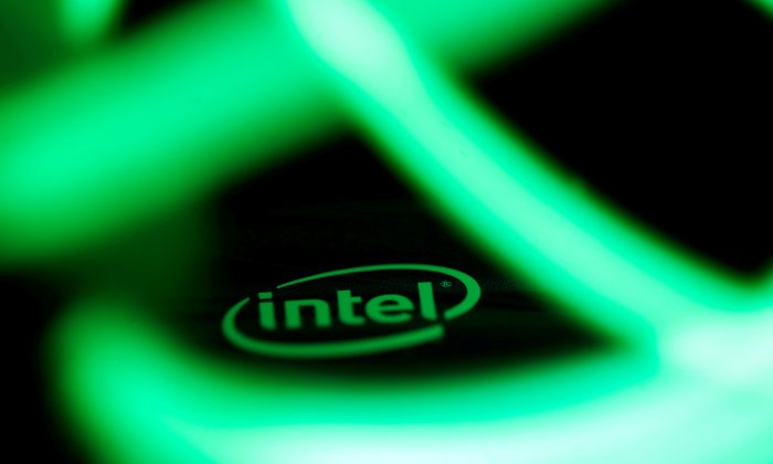 Intel logo is seen behind LED lights in this illustration taken on Jan. 5, 2018. (Dado Ruvic/Reuters)