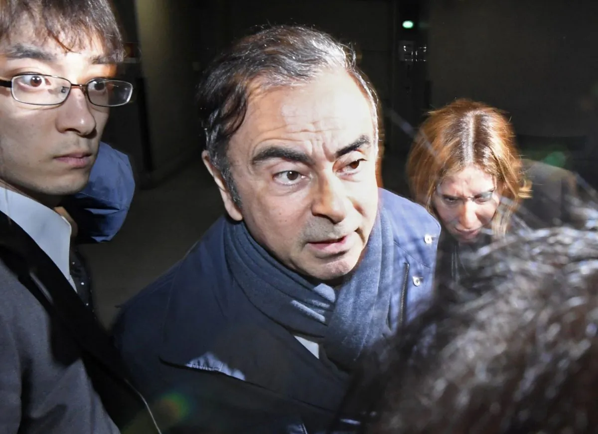 Former Nissan Motor Chairman Carlos Ghosn leaves his lawyer's office in Tokyo, Japan on April 3, 2019. (Kyodo/via REUTERS)
