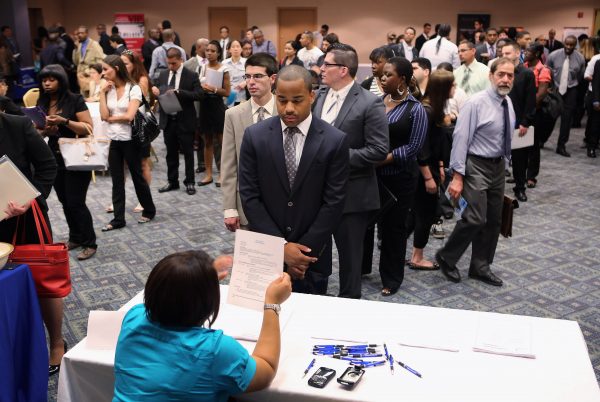 Job applicants line up