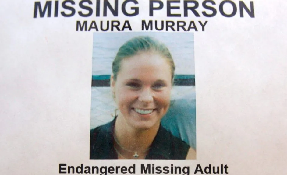 A missing person poster of Maura Murray in the lobby of the police station in Haverhill, New Hampshire, on Feb. 4, 2014. (AP Photo/Jim Cole)