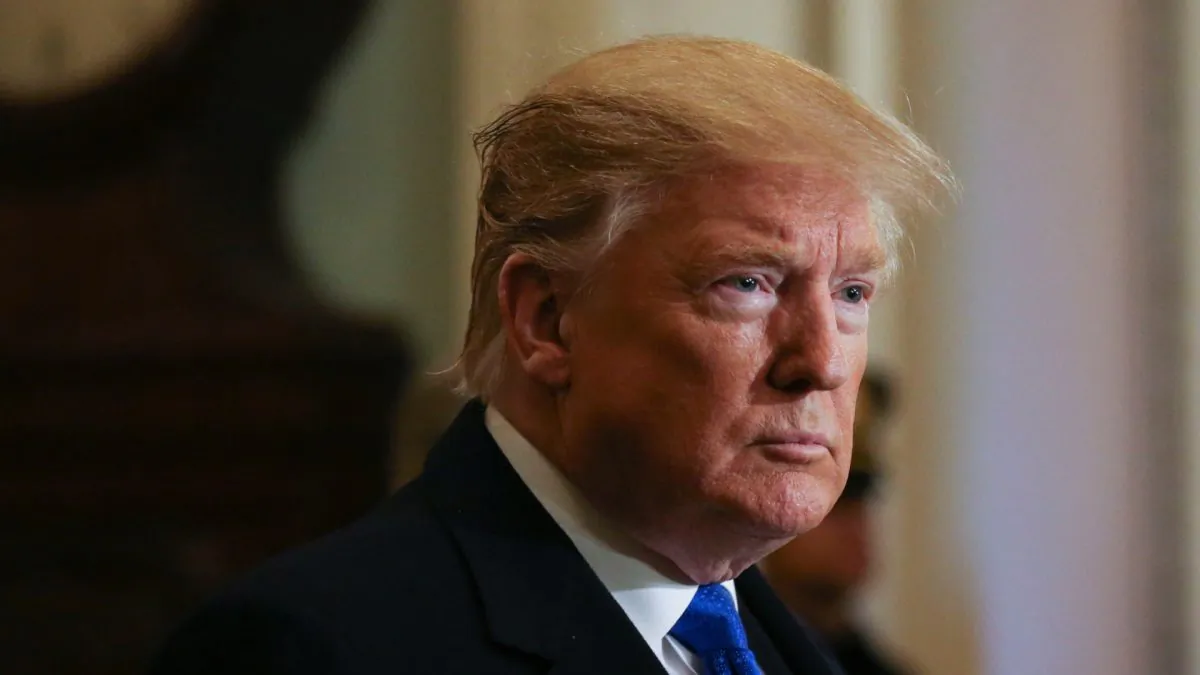 President Donald Trump takes questions from reporters on Capitol Hill in Wash., on March 26, 2019. (Leah Millis via Reuters)