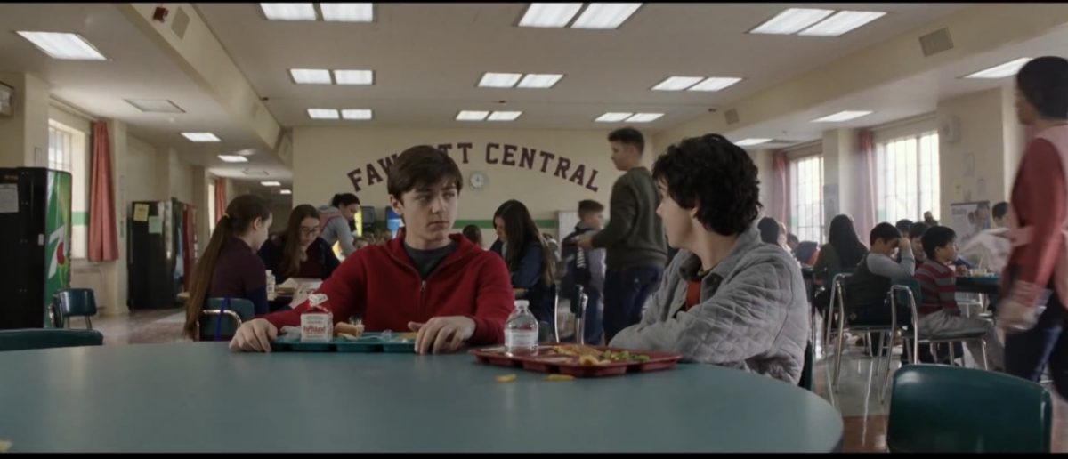 two boys at lunch cafeteria