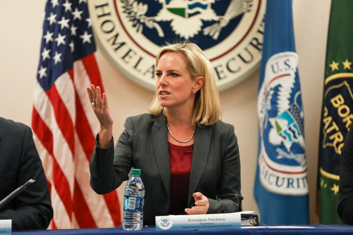 Department of Homeland Security Secretary Kirstjen Nielsen at the McAllen Border Patrol Station in McAllen, Texas, on March 21, 2019. (Charlotte Cuthbertson/The Epoch Times)