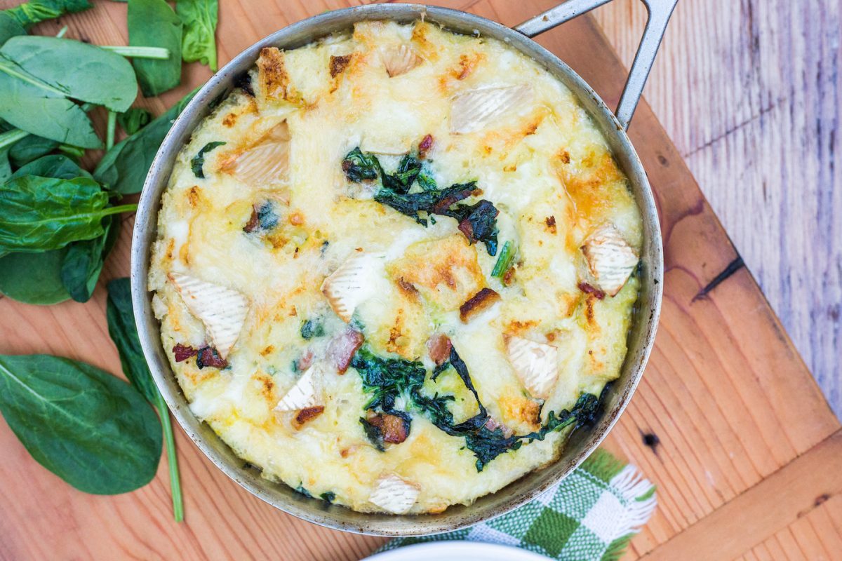 Bacon and brie strata for two. (Caroline Chambers)