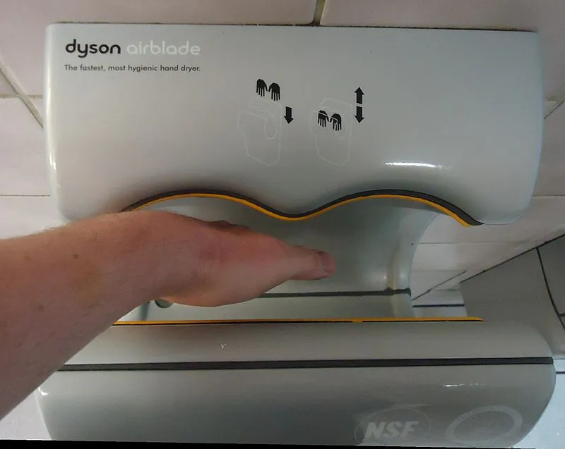 A Dyson hand dryer (Tomwsulcer / Creative Commons CC0 1.0 Universal Public Domain Dedication.)