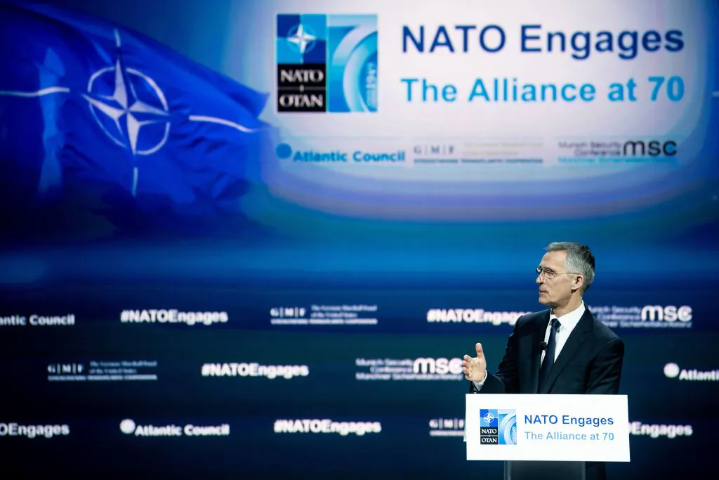 NATO Secretary General Jens Stoltenberg speaks at a forum about NATO at The Anthem, in Washington, on April 3, 2019. (Brendan Smialowski I/AFP/Getty Images)