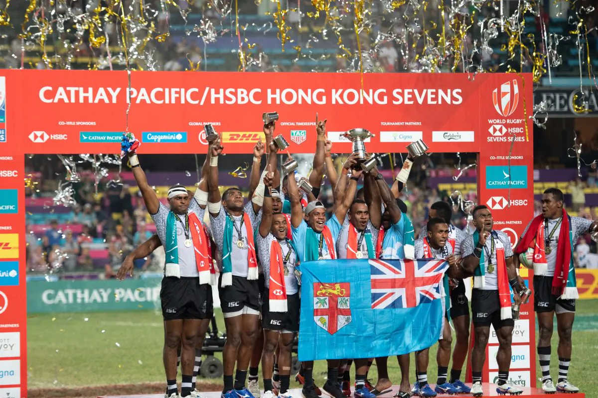 Fiji made history by completing five consecutive wins at the Cathay Pacific/HSBC Hong Kong Sevens 2019 on April 7. Many Fiji supporters descend on Hong Kong for the Sevens and the Fiji team responds accordingly, showing outrageous skills and entertaining performances . Fiji beat France 21-7 in the Final. (Bill Cox/Epoch Times)