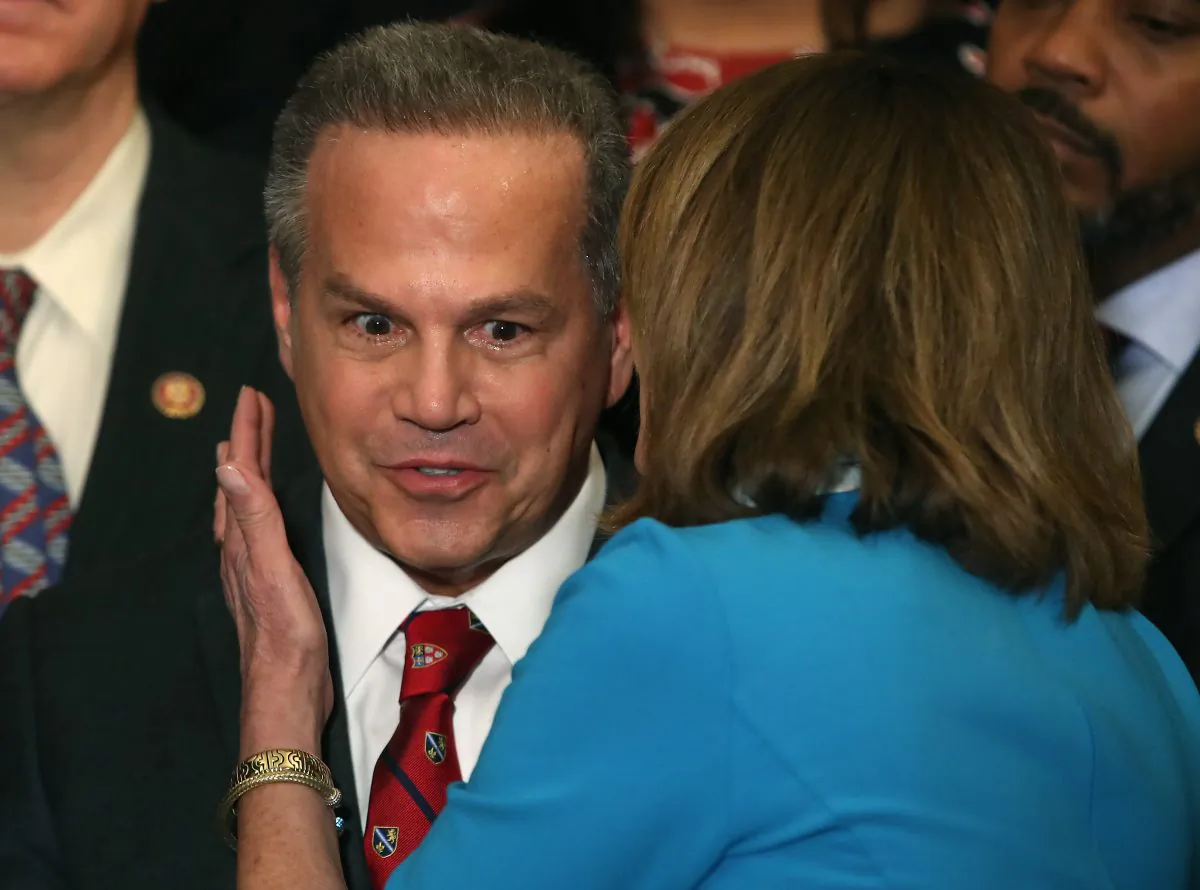 Rep. David N. Cicilline (D-R.I.) talks with House Speaker Nancy Pelosi (D-Calif.) during a news conference where House and Senate Democrats introduced the Equality Act of 2019 which would ban discrimination against lesbian, gay, bisexual and transgender people, in Washington on March 13, 2019. (Mark Wilson/Getty Images)