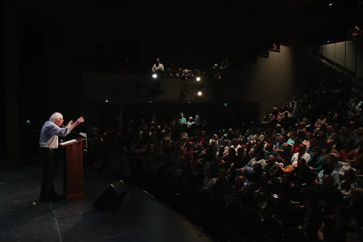 Democratic presidential candidate Sen. Bernie Sanders (I-Vt.) speaks during a rally at the Fairfield Arts and Convention Center on April 6, 2019, in Fairfield, Iowa. (Scott Olson/Getty Images)
