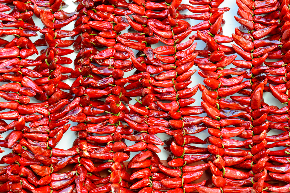 Espelette peppers hanging to dry in France. (Shutterstock)