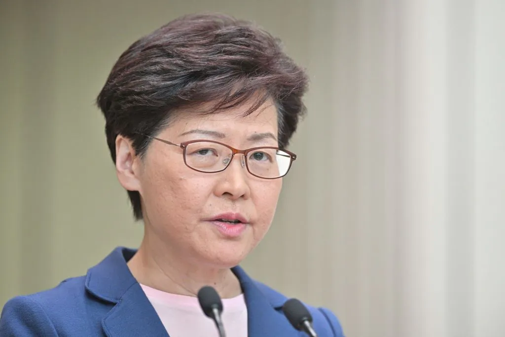 Hong Kong leader Carrie Lam holds a press conference at the government headquarters on July 9, 2019. (Anthony Wallace/AFP/Getty Images)