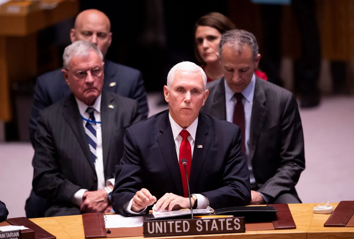 Vice President Mike Pence speaks during a Security Council meeting about the situation in Venezuela at the United Nations in New York, on April 10, 2019. (JOHANNES EISELE/AFP/Getty Images)