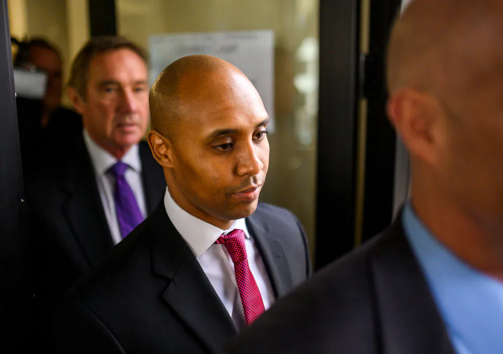 Former Minneapolis Police officer Mohamed Noor leaves the Hennepin County Government Center during a break from his trial on April 1, 2019 in Minneapolis, Minnesota. (Stephen Maturen/Getty Images)