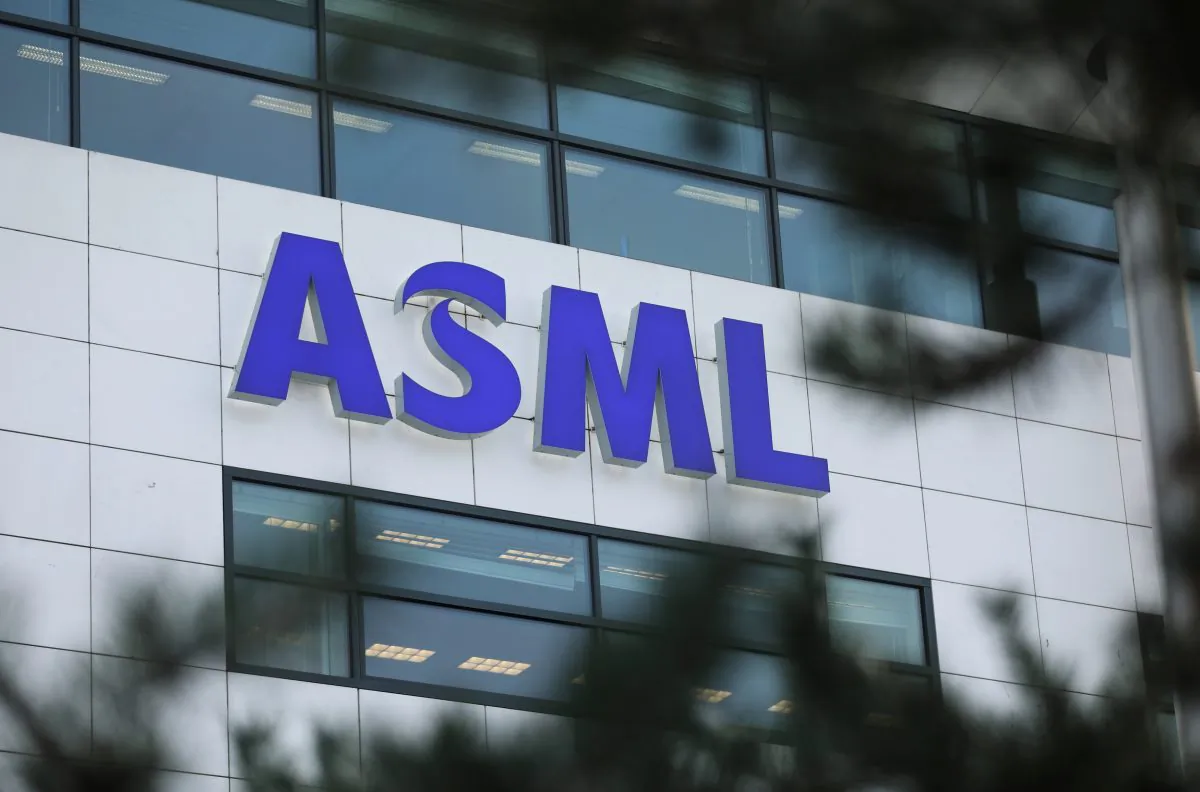 ASML Holding logo is seen at the company's headquarters in Eindhoven, Netherlands, on Jan. 23, 2019. (Eva Plevier/Reuters)