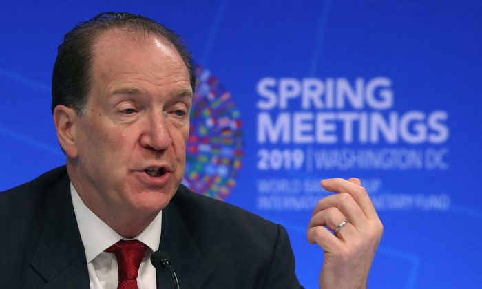 World Bank President David Malpass speaks during a media briefing ahead of this weekend’s IMF-World Bank spring meetings in Washington, on April 11, 2019. (Mark Wilson/Getty Images)