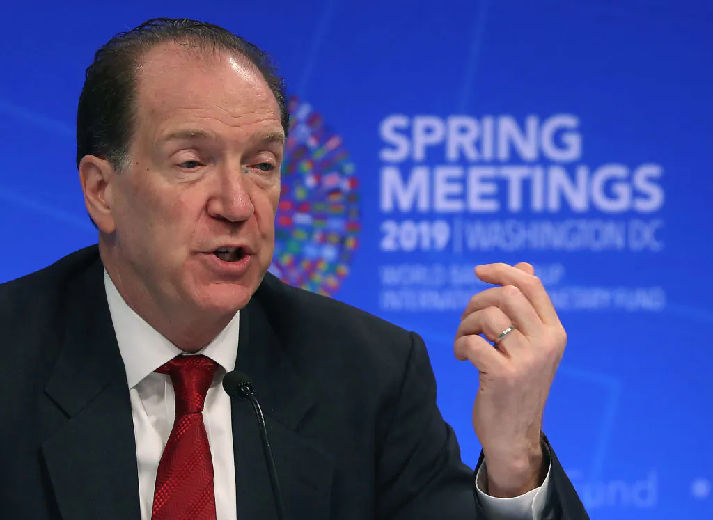 World Bank President David Malpass speaks during a media briefing ahead of this weekend’s IMF-World Bank spring meetings in Washington, on April 11, 2019. (Mark Wilson/Getty Images)