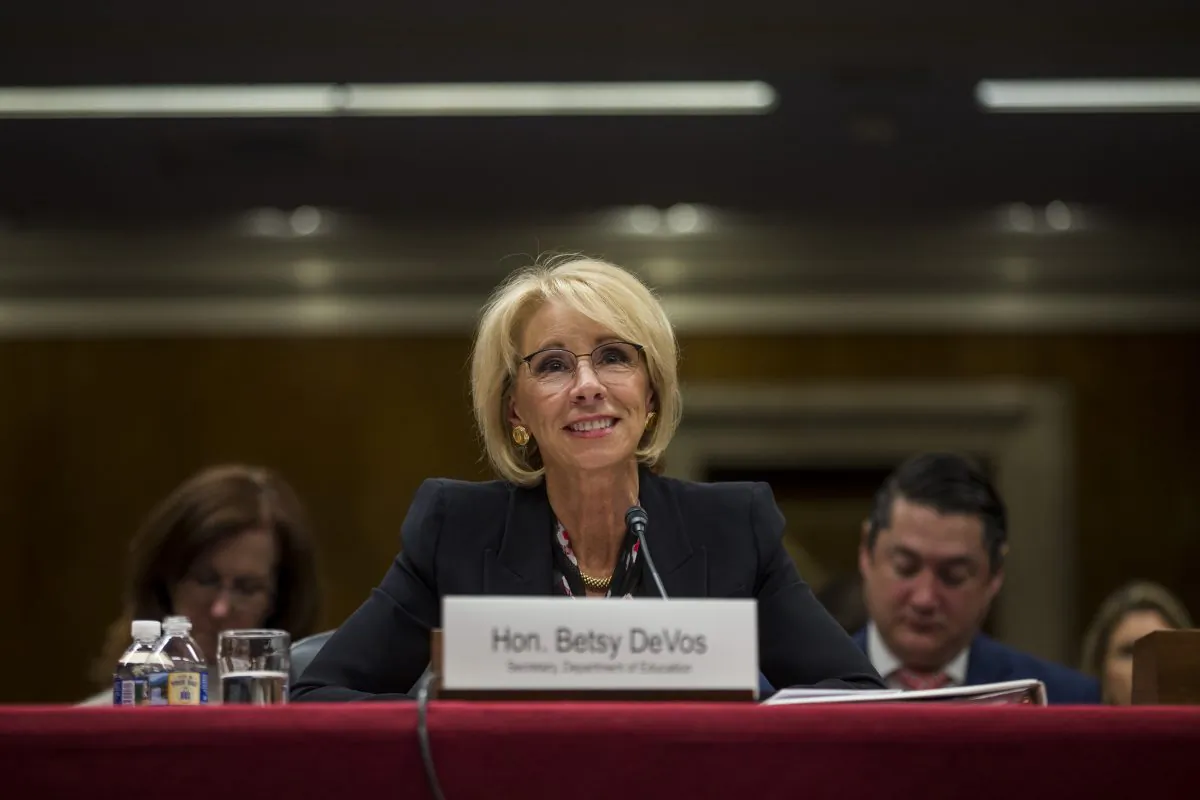 U.S. Secretary of Education Betsy DeVos testifies during a Senate Labor, Health and Human Services, Education and Related Agencies Subcommittee discussing proposed budget estimates and justification for FY2020 for the Education Department on March 28, 2019 in Washington, DC. Zach Gibson/Getty Images