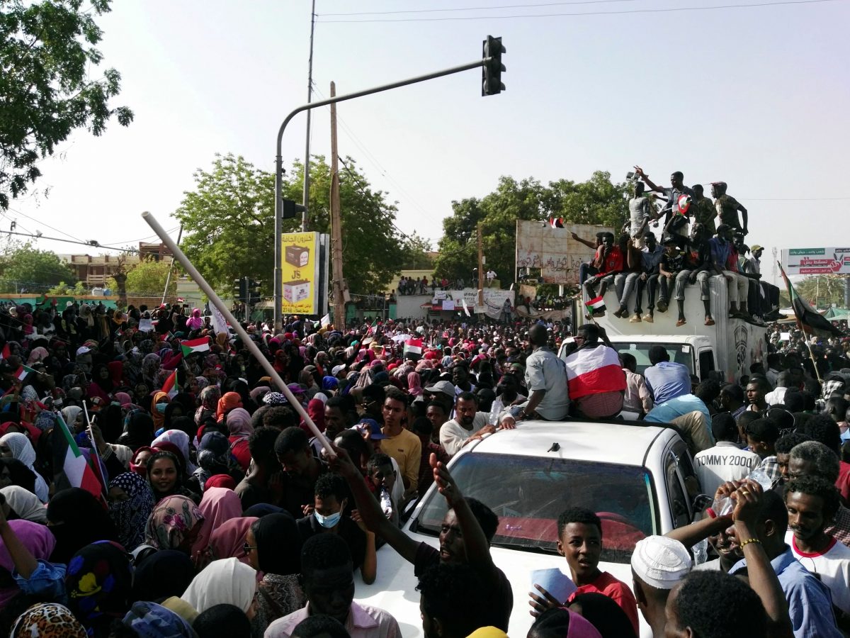 Sudanese demonstrators gather in a street
