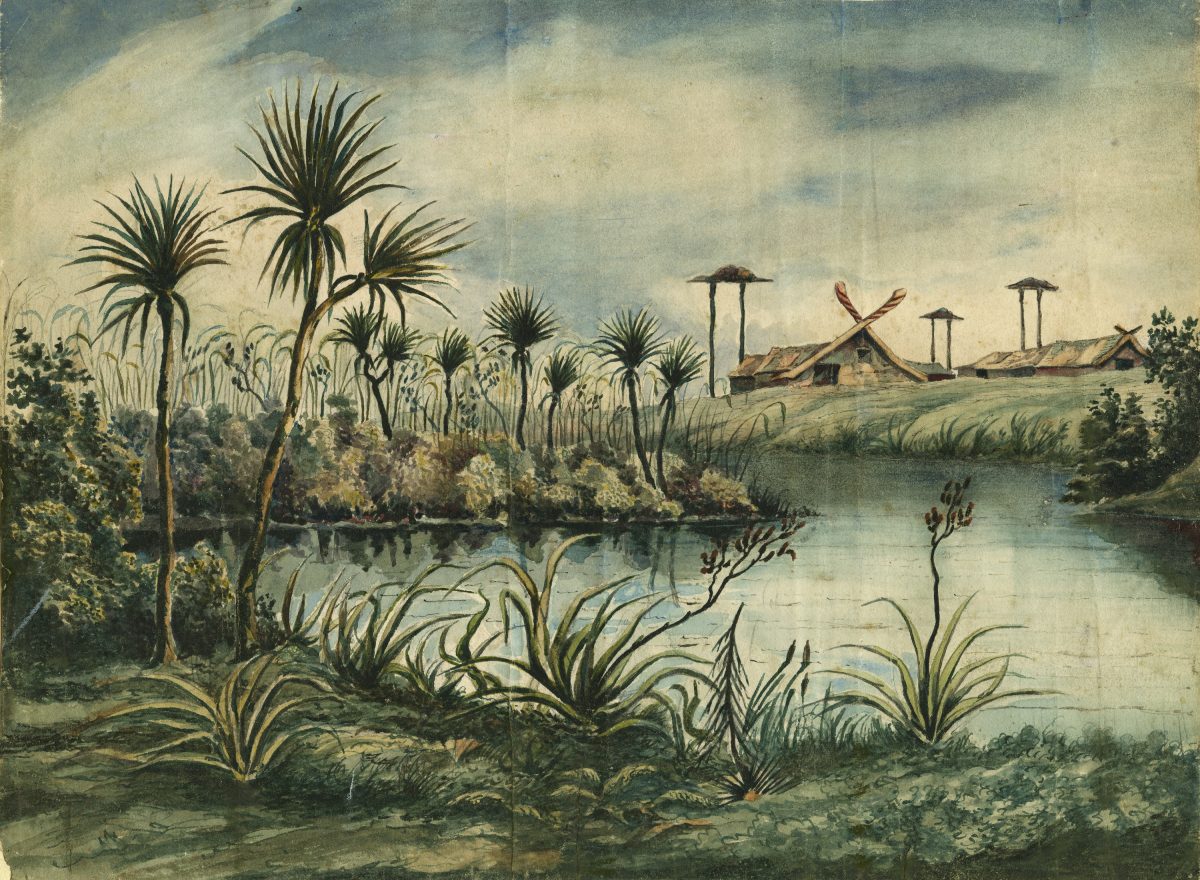 Watercolor New Zealand foritfied village