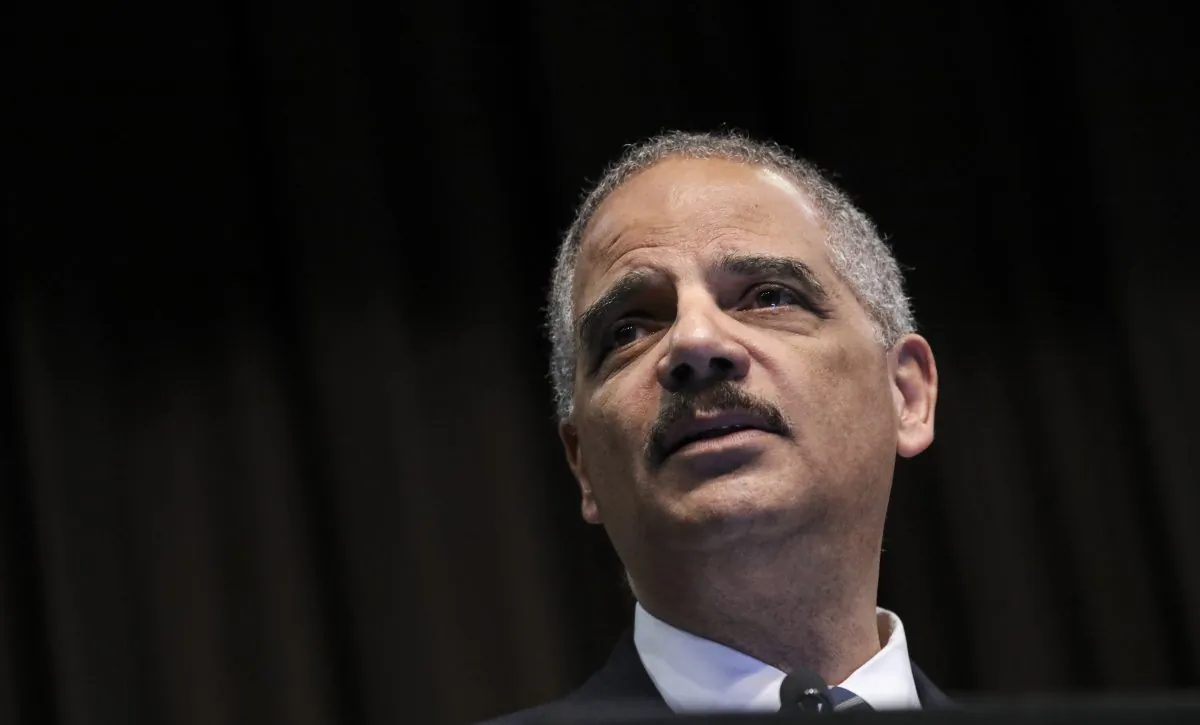 Attorney General Eric Holder speaks at the National Action Network's annual convention, April 3, 2019 in New York City. Drew Angerer/Getty Images