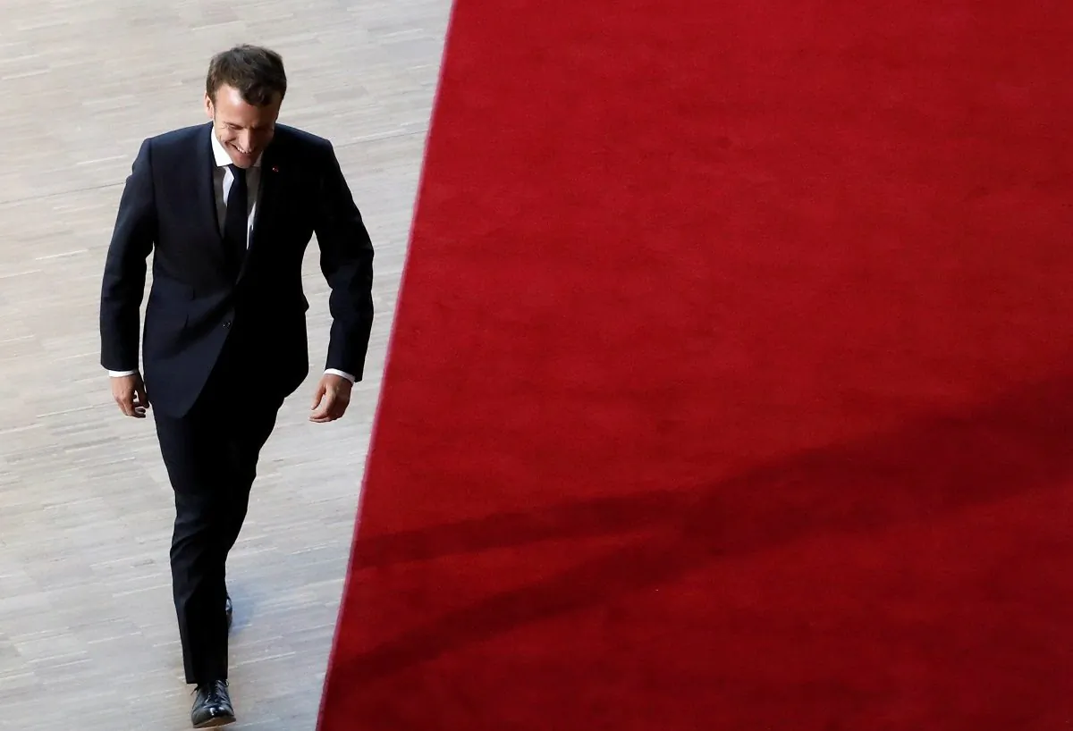 French President Emmanuel Macron arrives at an extraordinary European Union leaders summit to discuss Brexit, in Brussels, Belgium on April 10, 2019. (Susana Vera/Reuters)