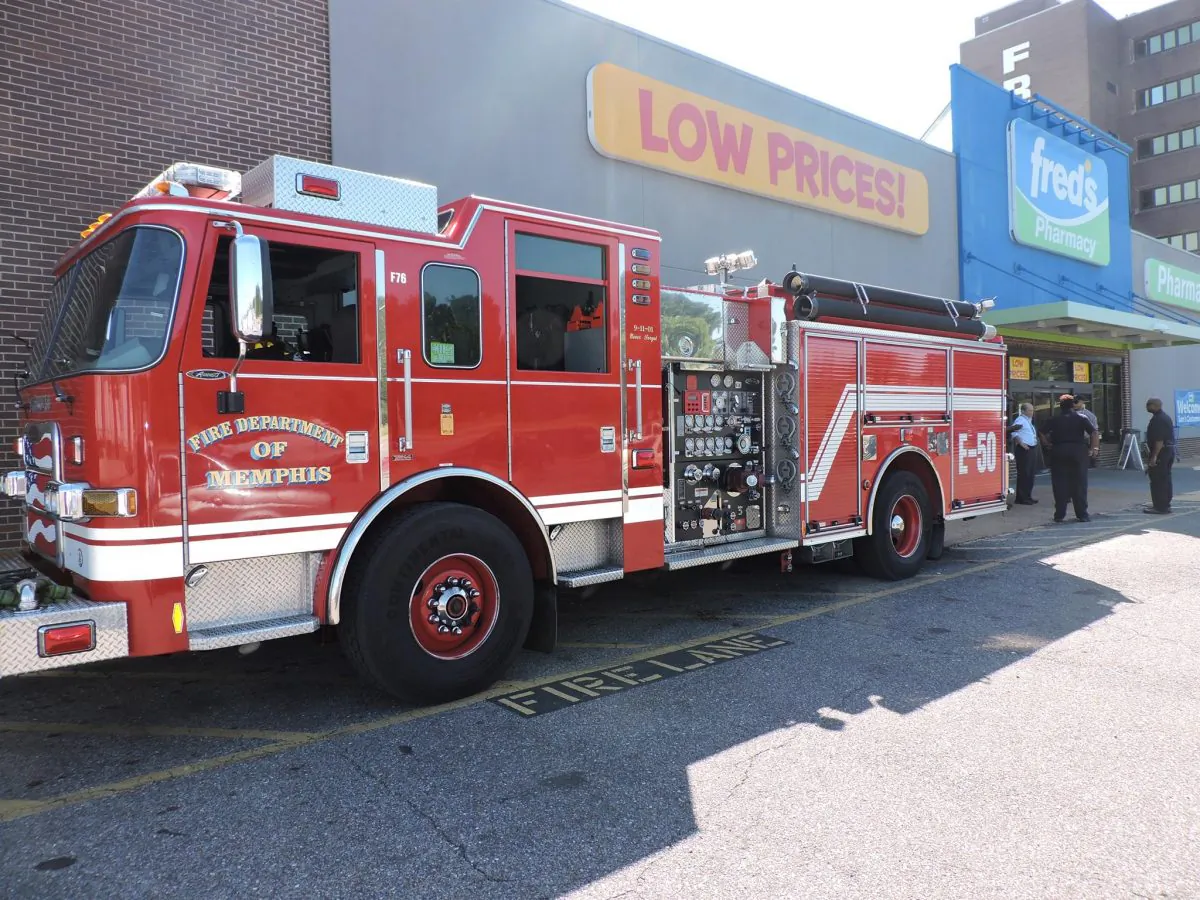 Memphis Fire Department truck at Fred's discount store in Memphis, Tenn., on Sept. 20, 2018 (Courtesy of Fred's)