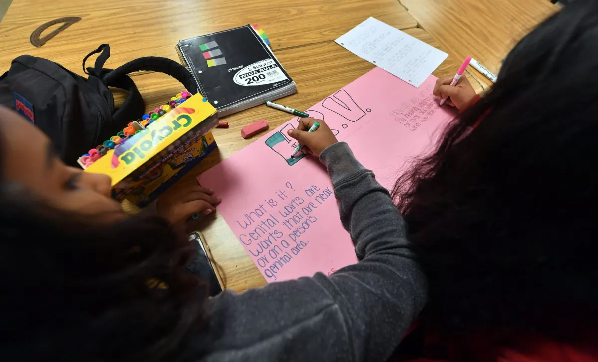Ninth graders work on projects in the classroom of Health Education teacher Leticia Jenkins at James Monroe High School in North Hills, California on May 18, 2018. (Frederic J. Brown/AFP/Getty Images)