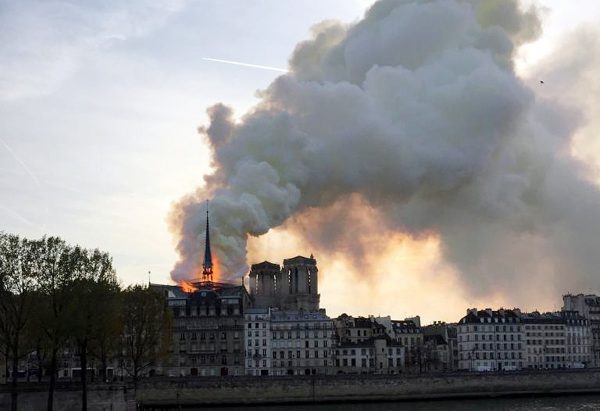Smoke billows from the Notre Dame Cathedral after a fire broke out