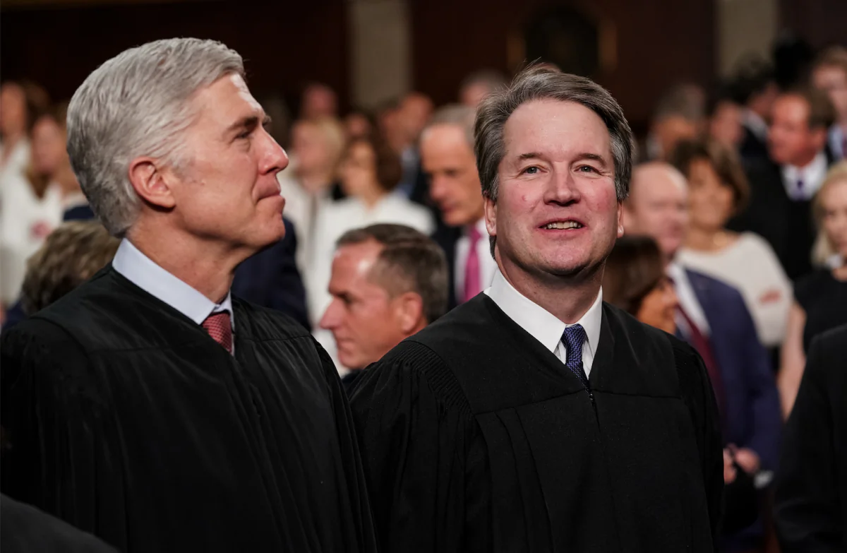 Supreme Court Justices Neil Gorsuch and Brett Kavanaugh attend the State of the Union address in the chamber of the U.S. House of Representatives at the U.S. Capitol Building in Washington on Feb. 5, 2019.(Doug Mills-Pool/Getty Images)