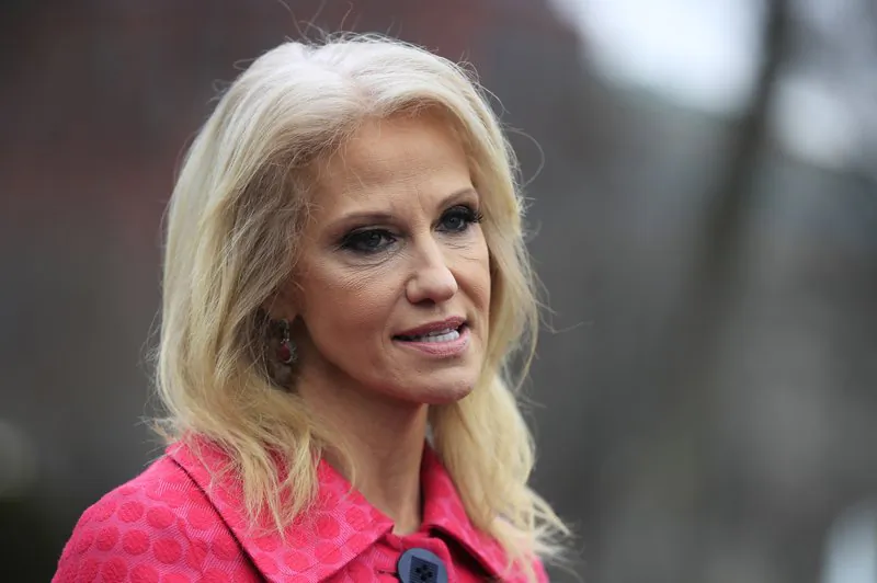 Kellyanne Conway speaks to reporters outside the West Wing of the White House in Washington. (Manuel Balce Ceneta/AP Photo)